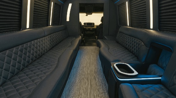 Interior of Charter Bus Company Lincoln's 25 Passenger Party Bus in Lincoln