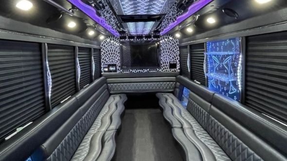 Interior of Charter Bus Company Lincoln's 30 Passenger Party Bus in Lincoln